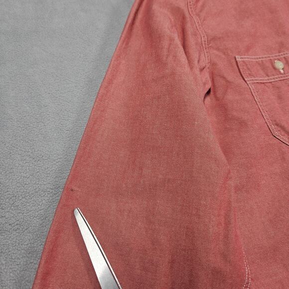 J Crew Chambray Shirt Mens Large Red Button Up Chin Strap Work Long Sleeve Y2K - Picture 5 of 10